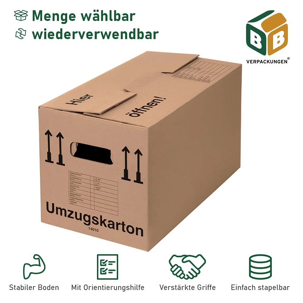 BB-Verpackungen Umzugskarton Spedition 650 x 350 x 370 mm (extrem stabil, 2-wellig, doppelter Boden, Speditionsqualität, belastbar) - Sets zwischen 10 und 150 Stück (10)