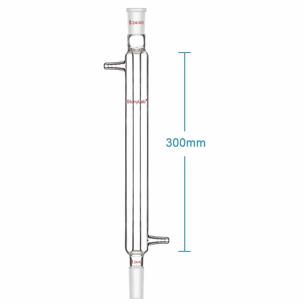 StonyLab Gelenk Liebig Kondensator, Borosilicatglas Liebig Condenser mit 24/40 Joint 300mm Jack Length Lab Glass Destillation Spalte