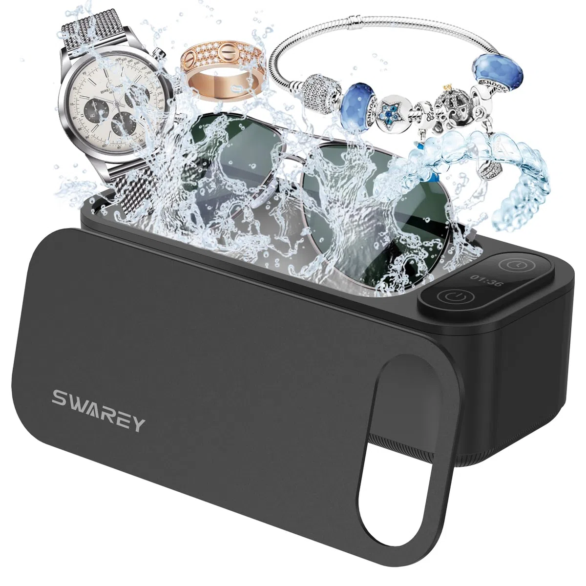 680ML Ultraschallreinigungsgerät Brille 45,000Hz Ultraschallreiniger mit 5 Zeitmodi für Schmuck Uhren Halsketten Zahnersatz Münzen Rasierer Ultraschall Reinigungsgerät Brillenreinigungsgerät
