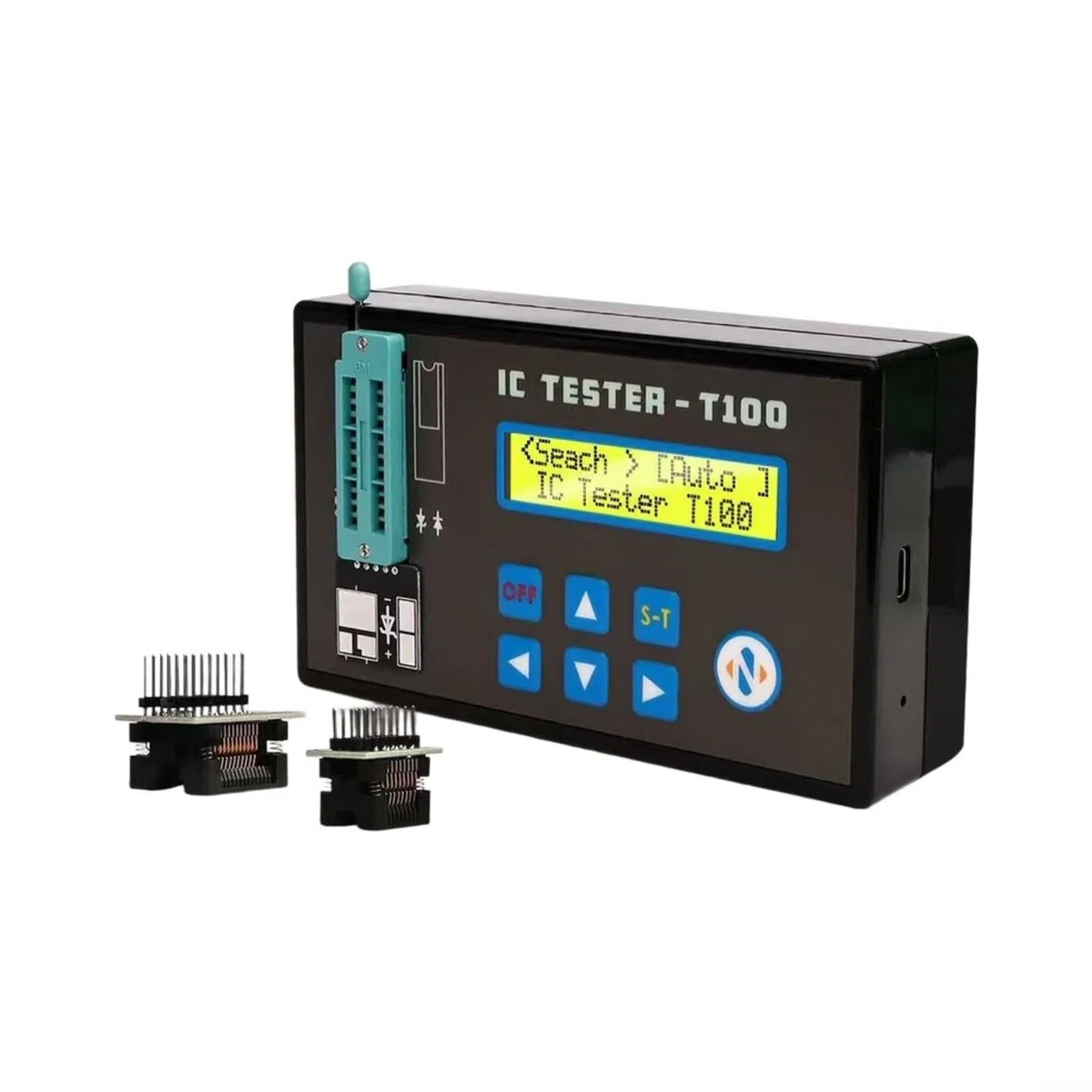 IC-Tester TESTER-T100 für Logikchips, Transistoren & Dioden – 1300+ Bauteile, 74HC/74LS/CD4000, Automatische Erkennung, Energiesparfunktion(Main unit + dock)