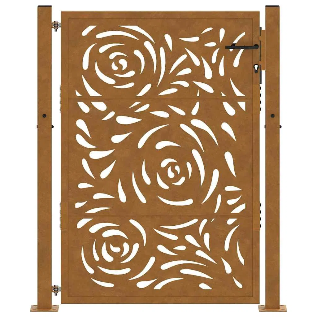 Refined Gartentor Zauntor Outdoor Tor Eisentor Sicherheitstor Einfahrtstor Metall Zaunto 105x130 cm Wetterfester Stahl Flammen-Design