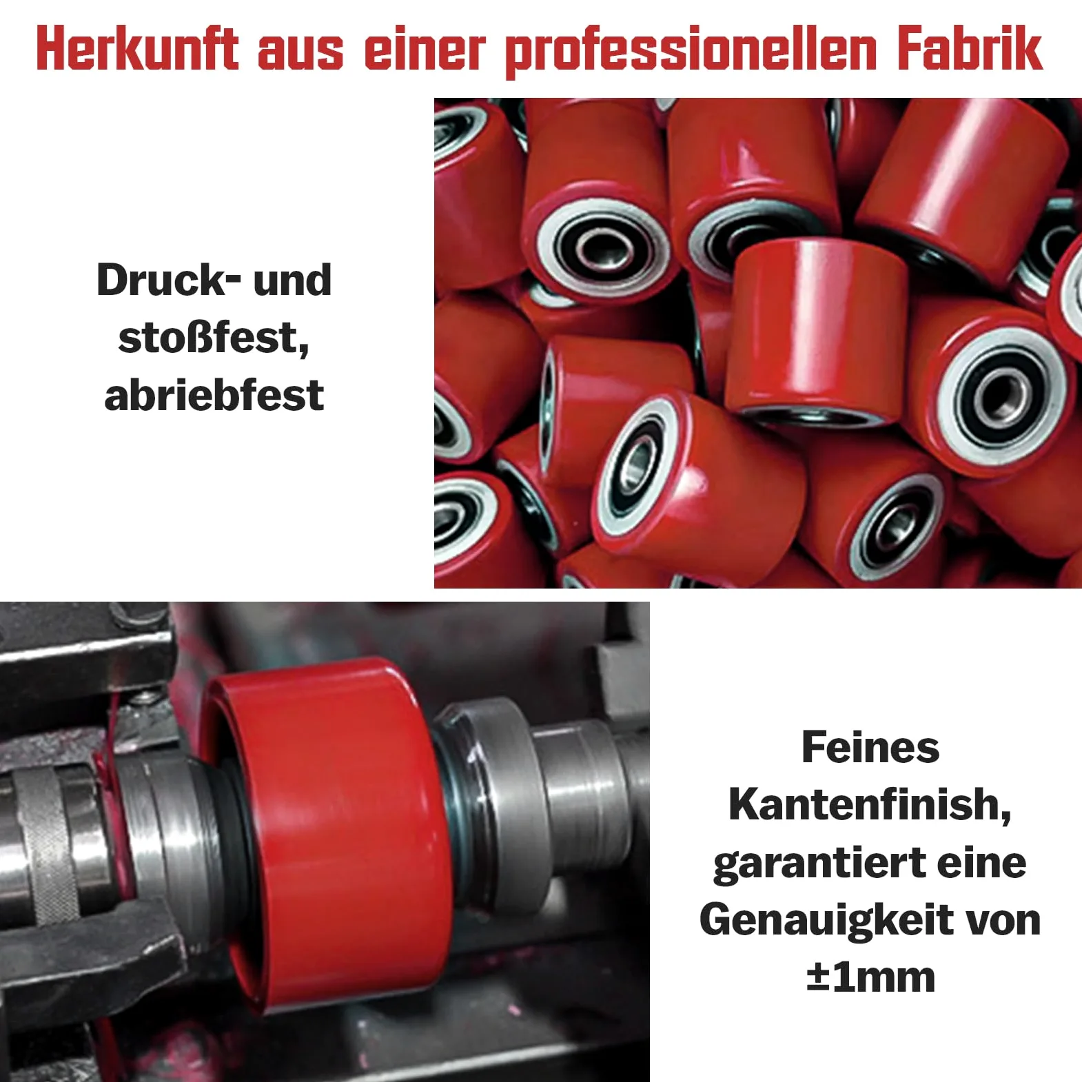 4 Stück Hubwagenrollen Polyurethan 80 x 60 mm, Achse 20 mm inkl. Kugellager | Rollen für Hubwagen Ersatzrollen, Max. Belastung 2200 KG