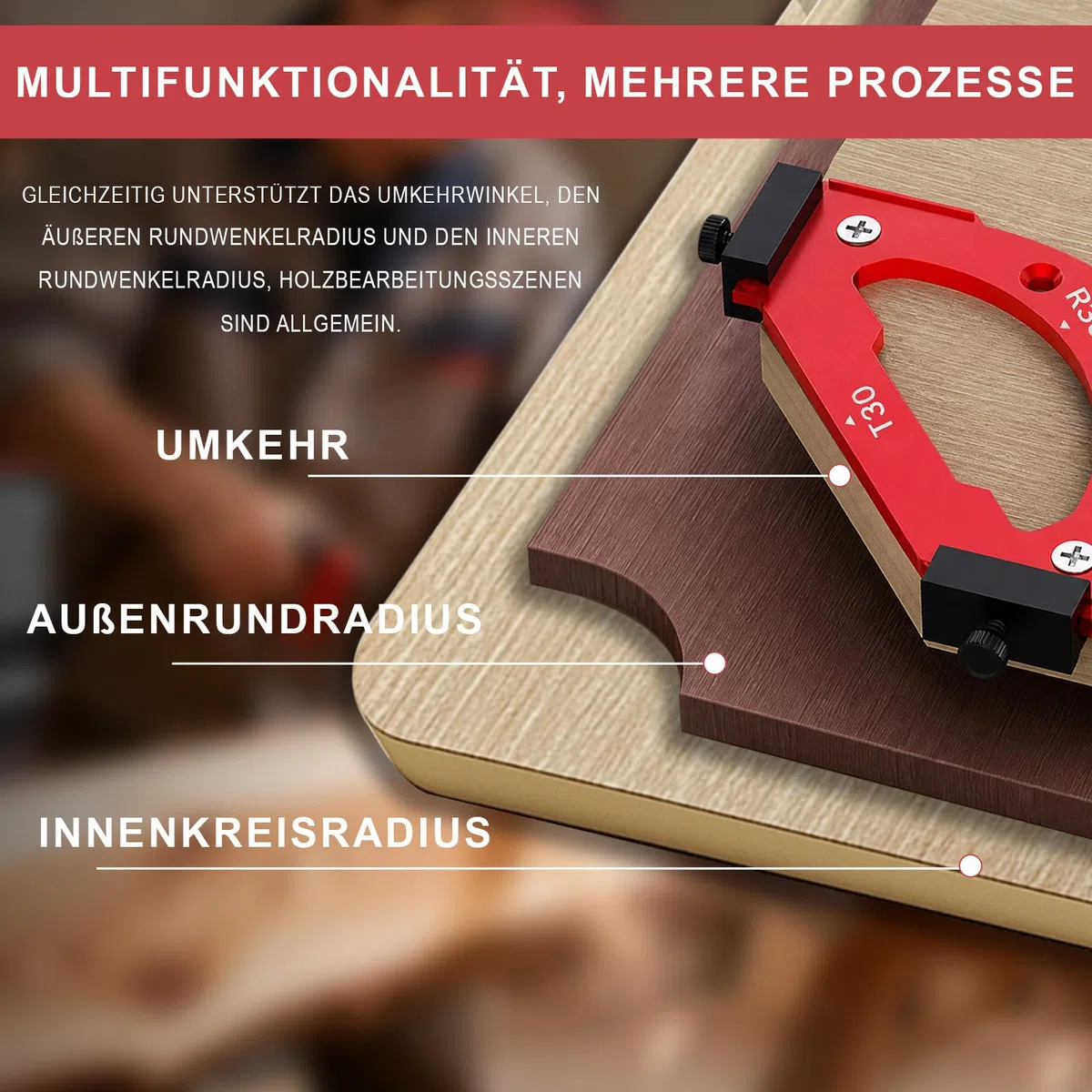 7 Stück Frässchablone Oberfräse, Aluminium Eckradius- Frässchablone Oberfräse für Holzbearbeitung, R10–R60 T10–T60, 3-in-1 Radius Jig für perfekte Innen, Außenrundungen & Fasen