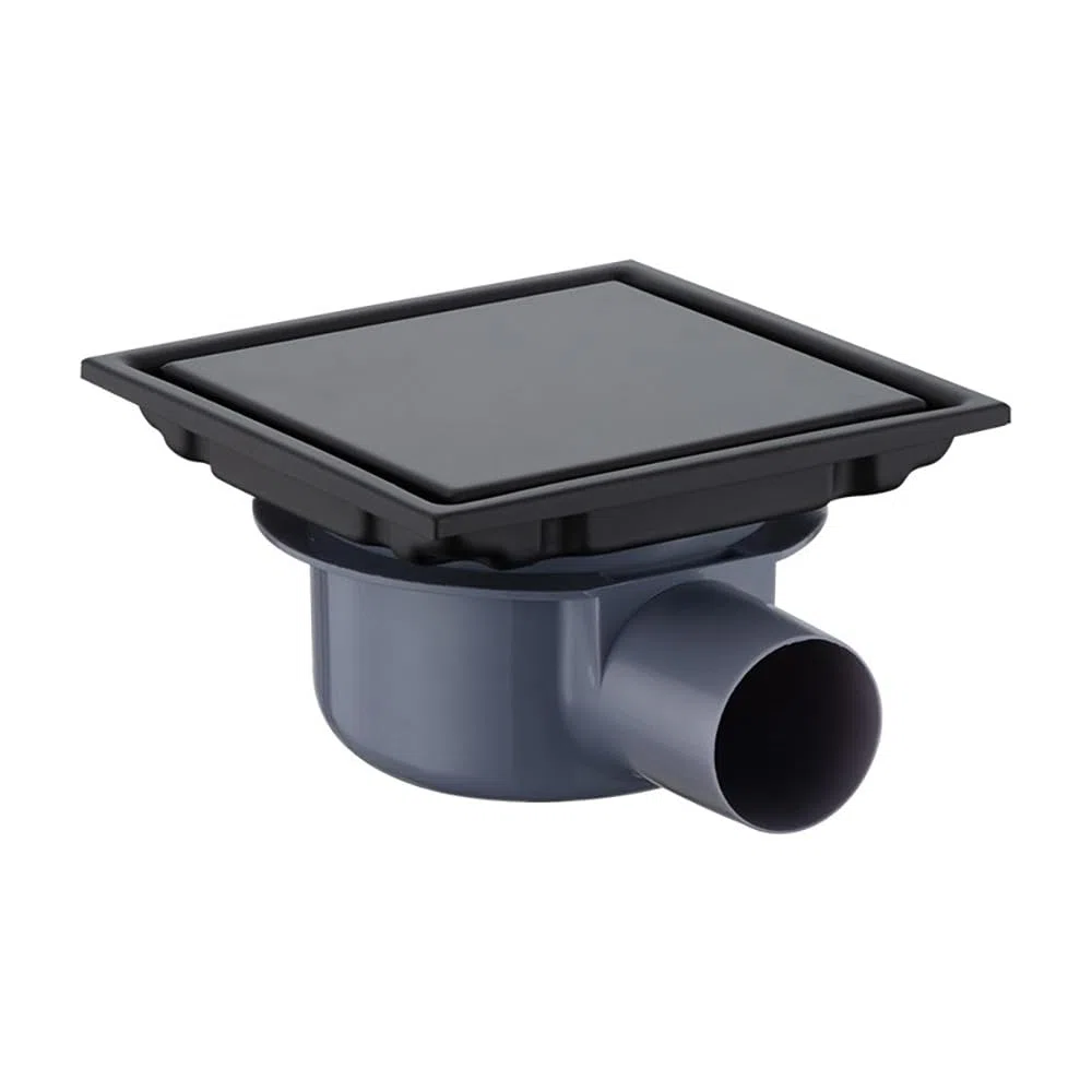 NEWFUN Bodenablauf DN 50, Duschablauf Flach,15 * 15cm Bodenablauf Edelstahl, Geruchshemmender, Unsichtbarer Bodenablauf, Positiv und Negativ Verwendbar, Doppelte Filterung, Verfliesbar (Black)