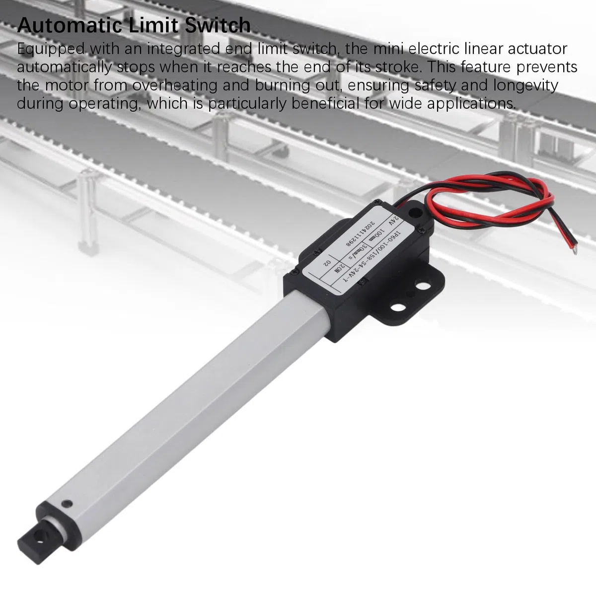 Mini Electric Linear Actuator, 24V, 20N, 30mm/s, 100mm Hub, Alu ABS, IPX4-Widerstand