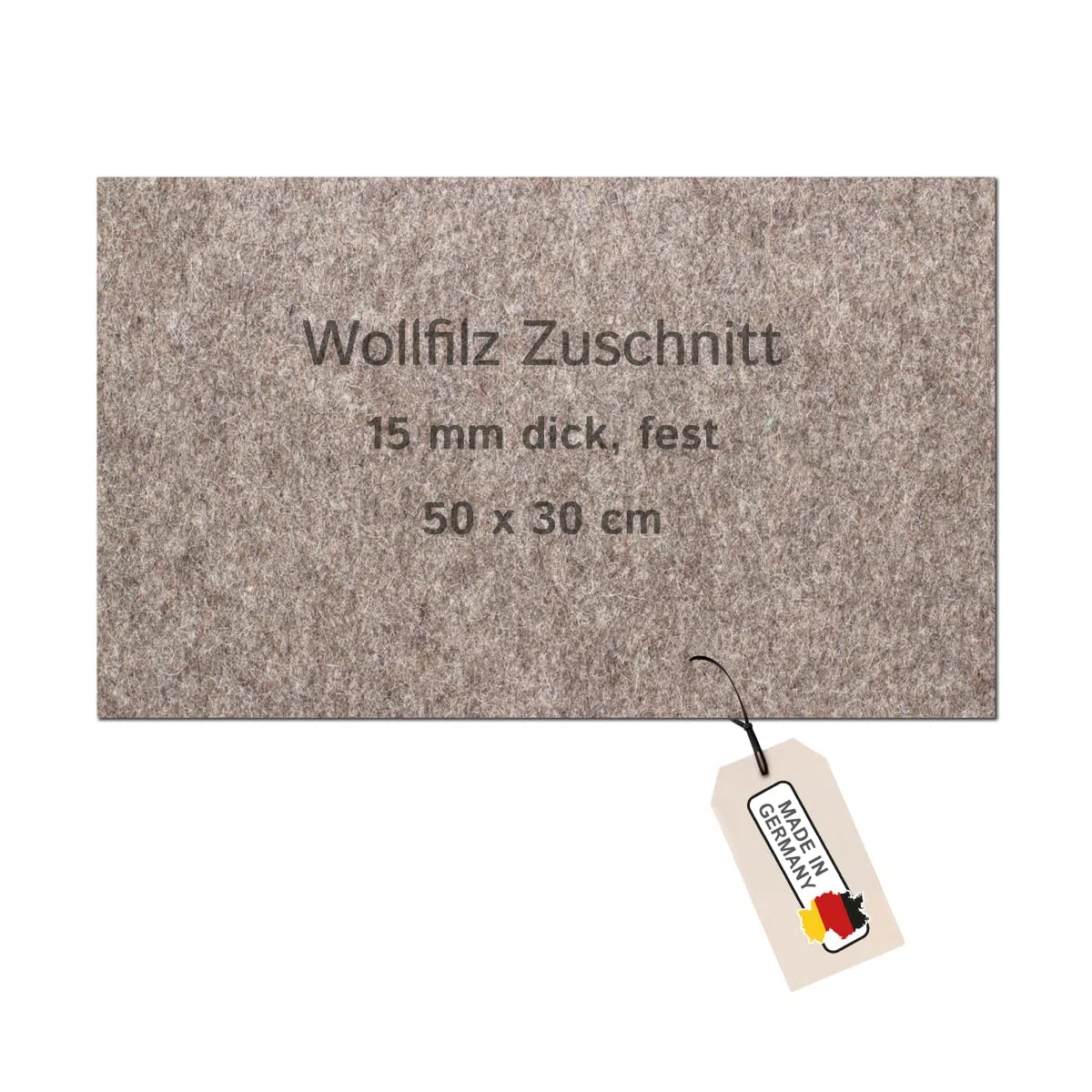 Wollfilz Zuschnitt (Industriefilz) grau meliert 15 mm – 50 x 30 cm – Dichte 0,36 g/cm³ – Hochwertiger technischer Filz – Made in Germany
