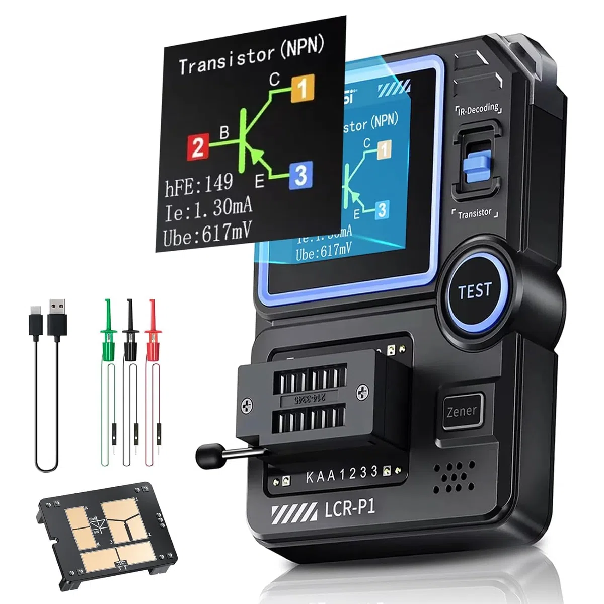 Transistor Tester,Multifunktional Tragbar SMD-Bauteil-Tester Dioden Trioden Zenerdioden-Tester,Widerstands Induktivitäts Batterietester,LCR-Messgerät/MOS/PNP/NPN/ESR-Messgerät