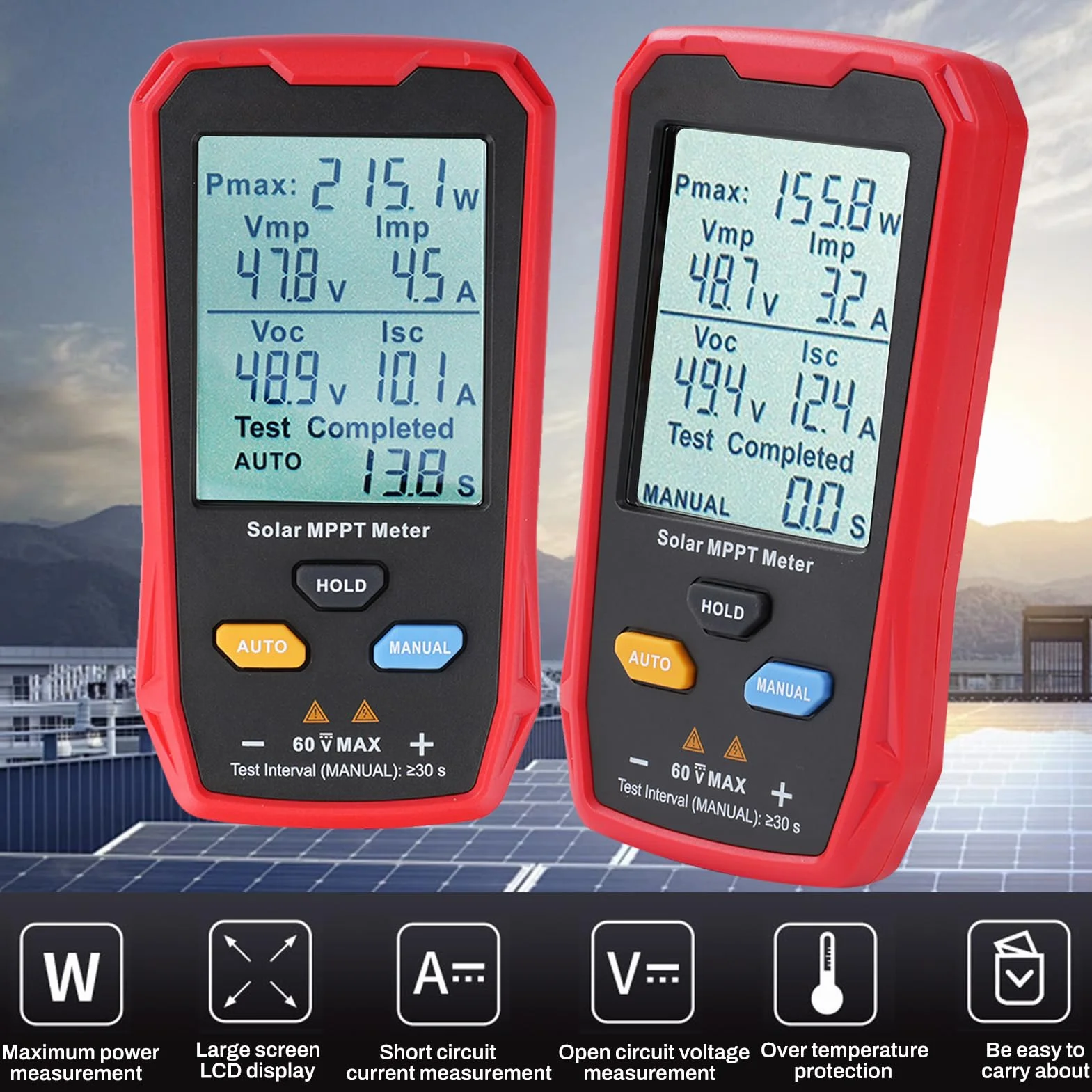 Buyweek MPPT Solarpanel Tester, 800W Photovoltaik Multimeter mit LCD-Display, kein Strom erforderlich, für PV Solar Panel Fehlerbehebung Leerlaufspannung Tester