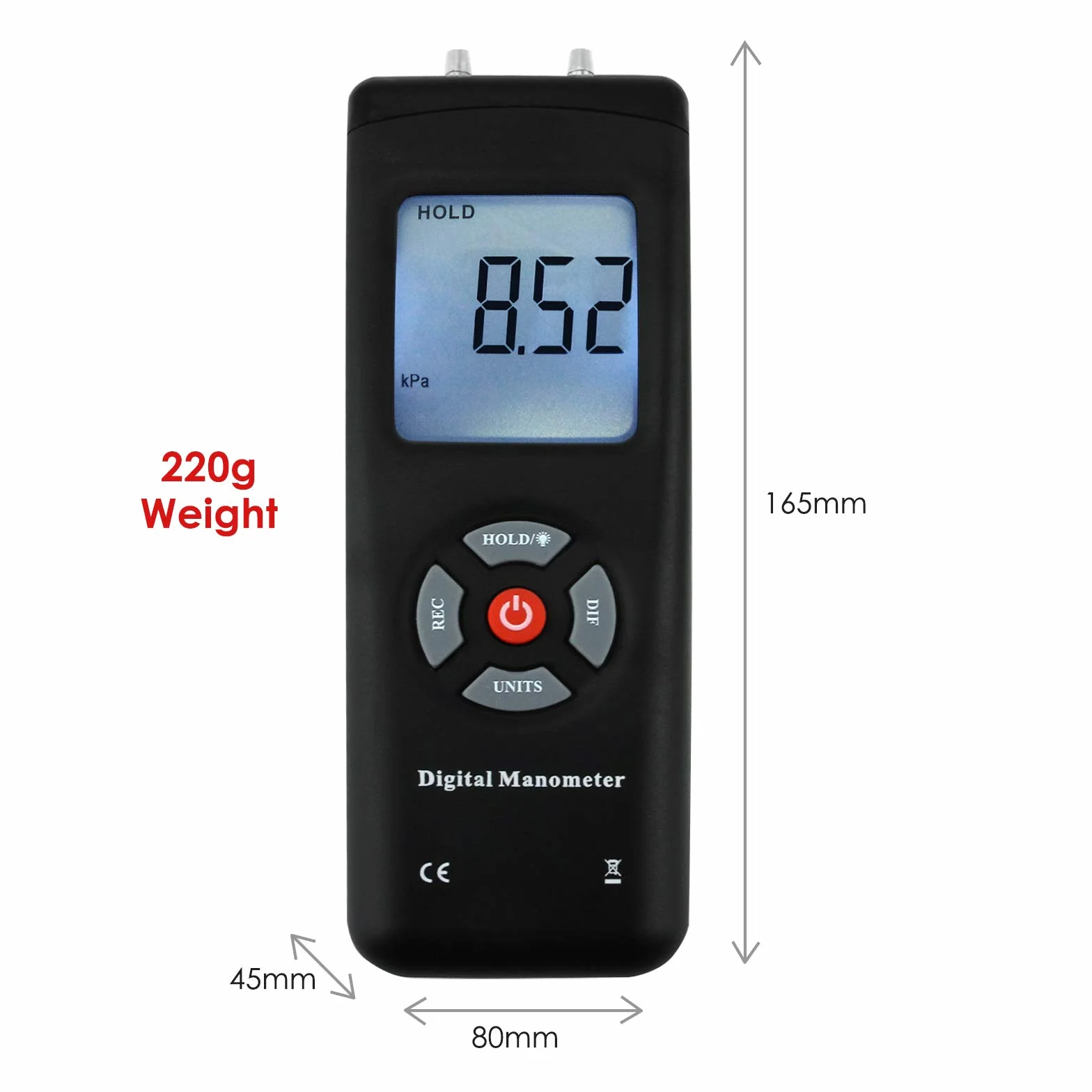 Digital Manometer Luftdruck-Messgerät Gasdruckmessgerät mit hoher Genauigkeit 11 Einheiten Speichern oder Halten Hintergrundbeleuchtung