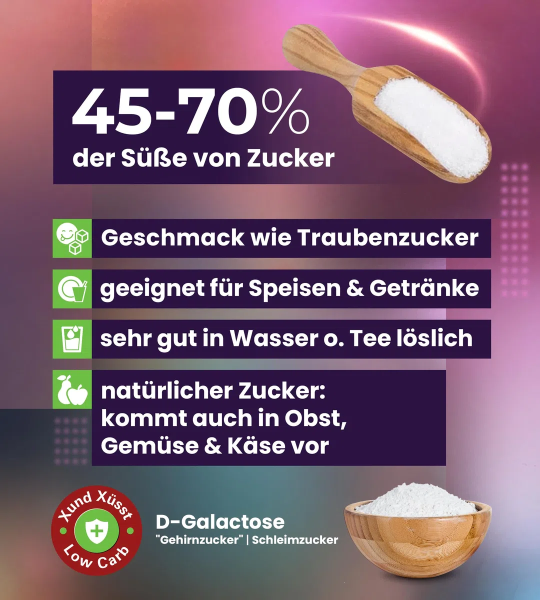 D(+) Galactose 500 g Pulver - hochrein 99,8% - Schweizer Markenqualität - aus Akazie fermentiert & lactosefrei - Schleimzucker - sehr gut löslich