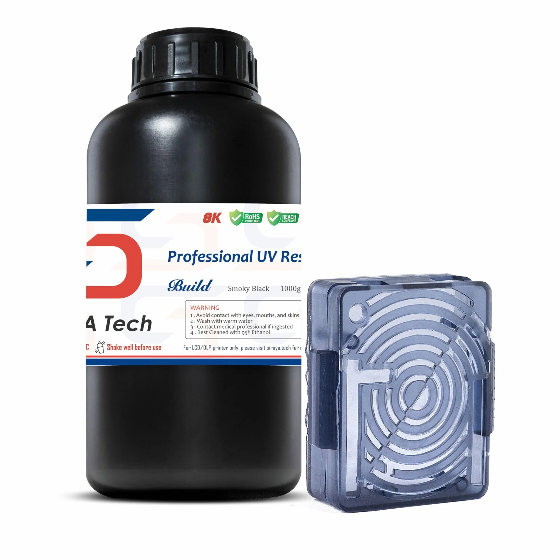 Siraya Tech Build 3D-Druckerharz Hochauflösendes Nicht sprödes klopfbares Engineeringharz 405nm UV-Härtung Standard Photopolymer Rapid Resin für LCD DLP 3D-Druck (Rauchschwarz, 1kg)