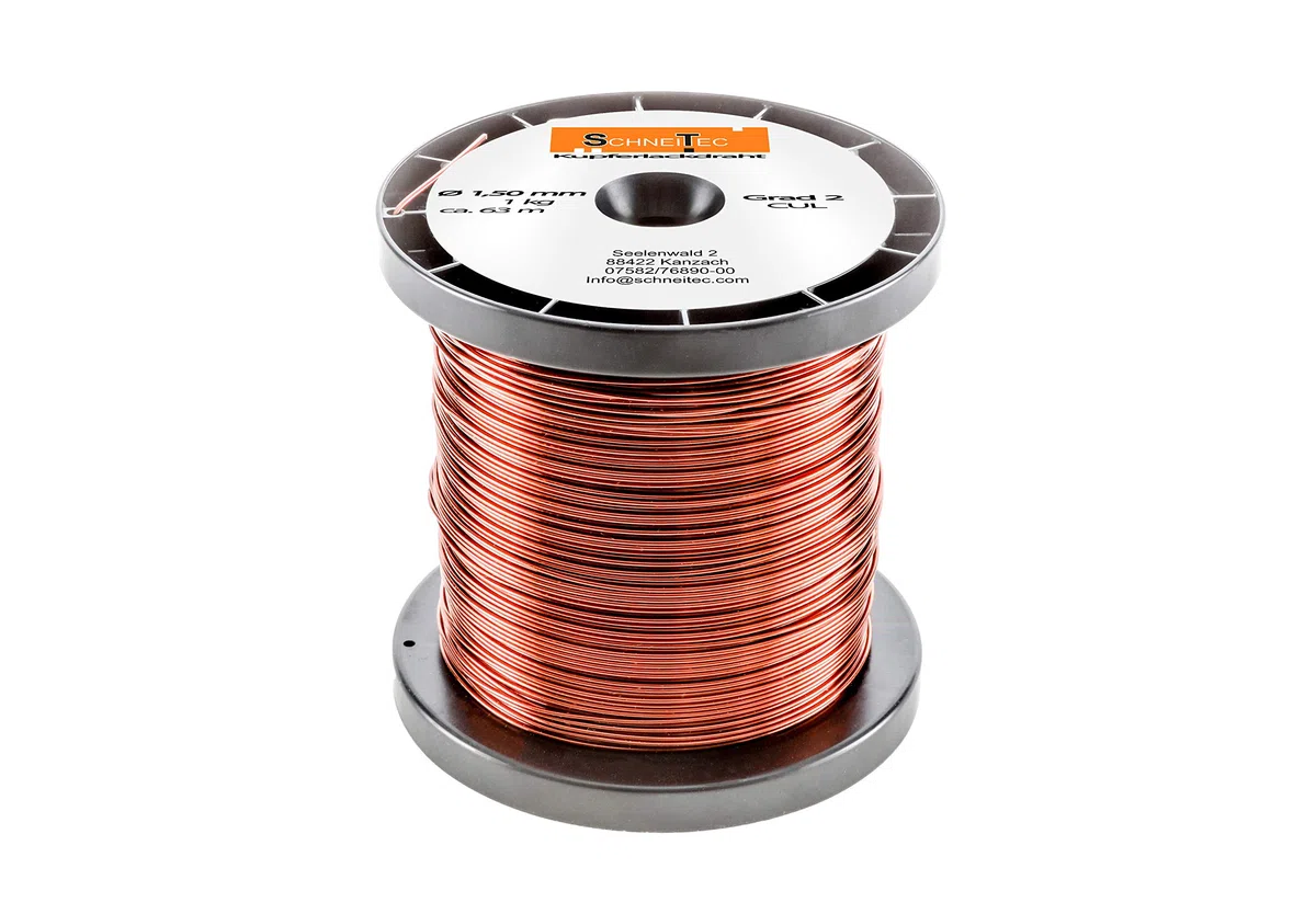 Kupferlackdraht W210 Ø 1,50 mm 1 kg, ca. 63m - CU Lackdraht Grad 2 CUL Kupferdraht Gewicht 1 Kilogramm Durchmesser 1,50 Millimeter Wickeldraht Kupfer Draht nach IEC 60317-13