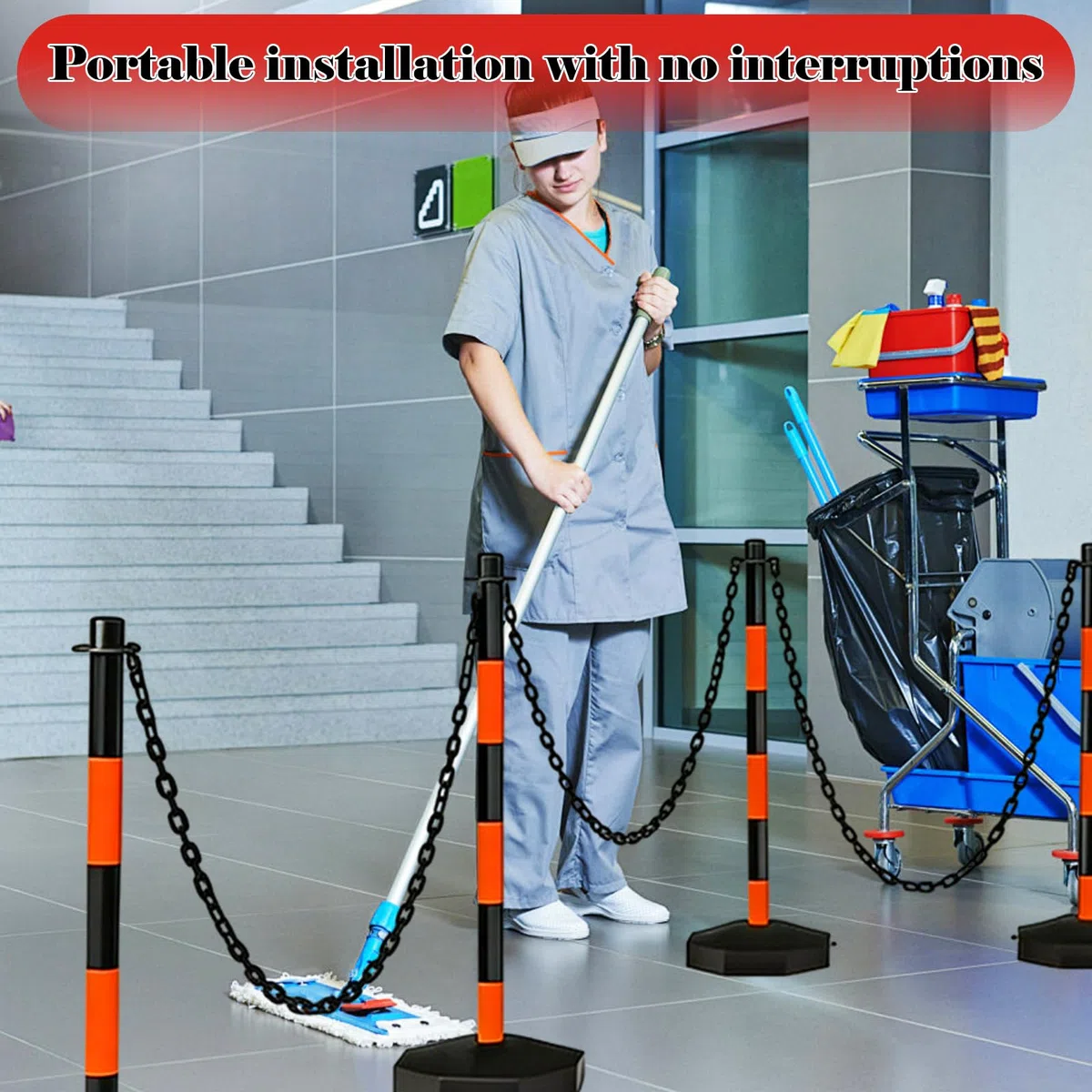 DAJAVE Absperrkette 25M, Kunststoffkette Absperrung 8 mm Absperrkette Warnkette Plastikkette Schwarz, Kunststoff aus Plastikkette Kette zum Absperren von Flächen, Parkplatzsperre Kette