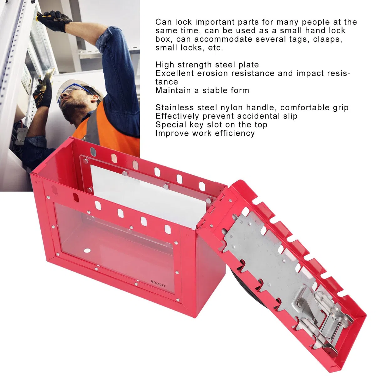 Tragbares Lockout Tagout Gruppen Vorhängeschlosskasten 12 Schließfächer Kapazität Klarer Acryl Stahl Sicherheits Vorhängeschloss Halter