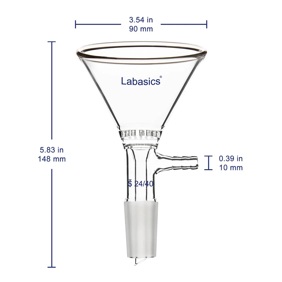 Labasics Filtertrichter aus Borosilikatglas mit 90 mm oberer Außendimension, Dreieckige Form mit Glasfilterplatte, 24/40 Inneres Gelenk-Glasfiltertrichter