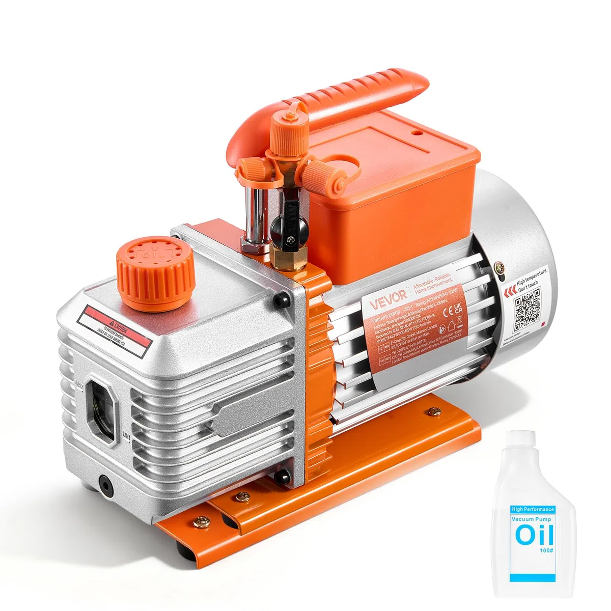VEVOR Vakuumpumpe, 5 CFM 142 L/min, zweistufig, 375 W, geeignet für R134a-, R22- und R410a-Systeme, 4-poliger Motor, für die Wartung von Kfz-Klimaanlagen & die Entgasung von Harzen, inkl. Öl.