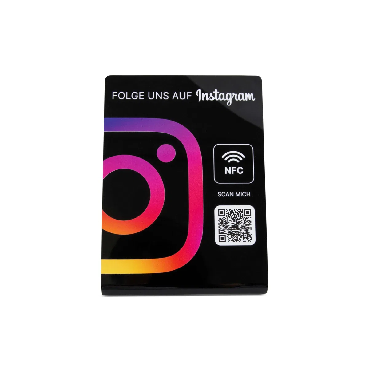 Instagram NFC Aufsteller, Acryl, 110 x 150 mm, fertig eingerichtet, mit NFC und QR-Code