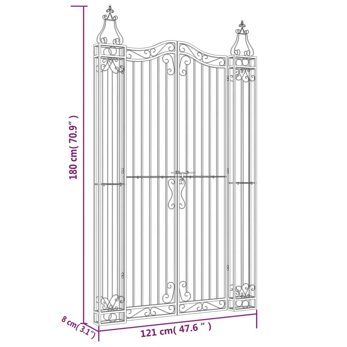 Homgoday Gartentor Schwarz 121x8x180 cm Schmiedeeisen Zauntor Model363433