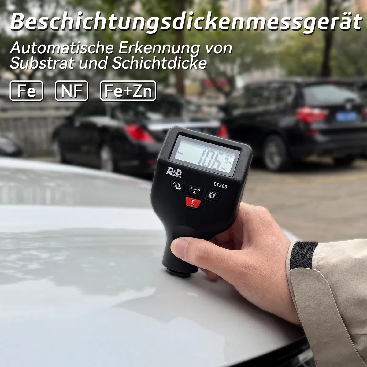 Lackmessgerät Auto RDINSCOS Schichtdickenmessgerät Autolack Lackdickenmessgerät für Auto Car Karosserie 0-1500μm LCD Display Für Eisen Aluminium und Zinkdetektion