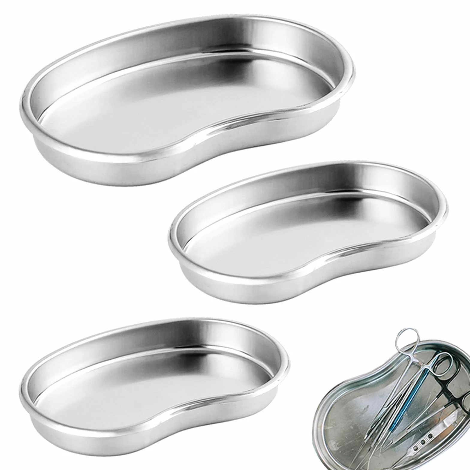 3 Stück Nierenschale Edelstahl, Instrumententablett, Labortablett, Nierenschale Curved Trays, für Zahnarztinstrumente Labor