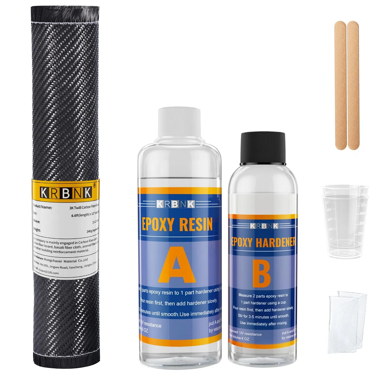 Carbon Komplett-Set 200CM x 30 CM 3K Kohlefasergeweberolle, DIY Kohlefaserplatte, 235ml Epoxidharz 118ml Härter, DIY Kohlefaserplatte, Kohlefaser Gewebe zur Reparatur von Automobilen, Motorrädern