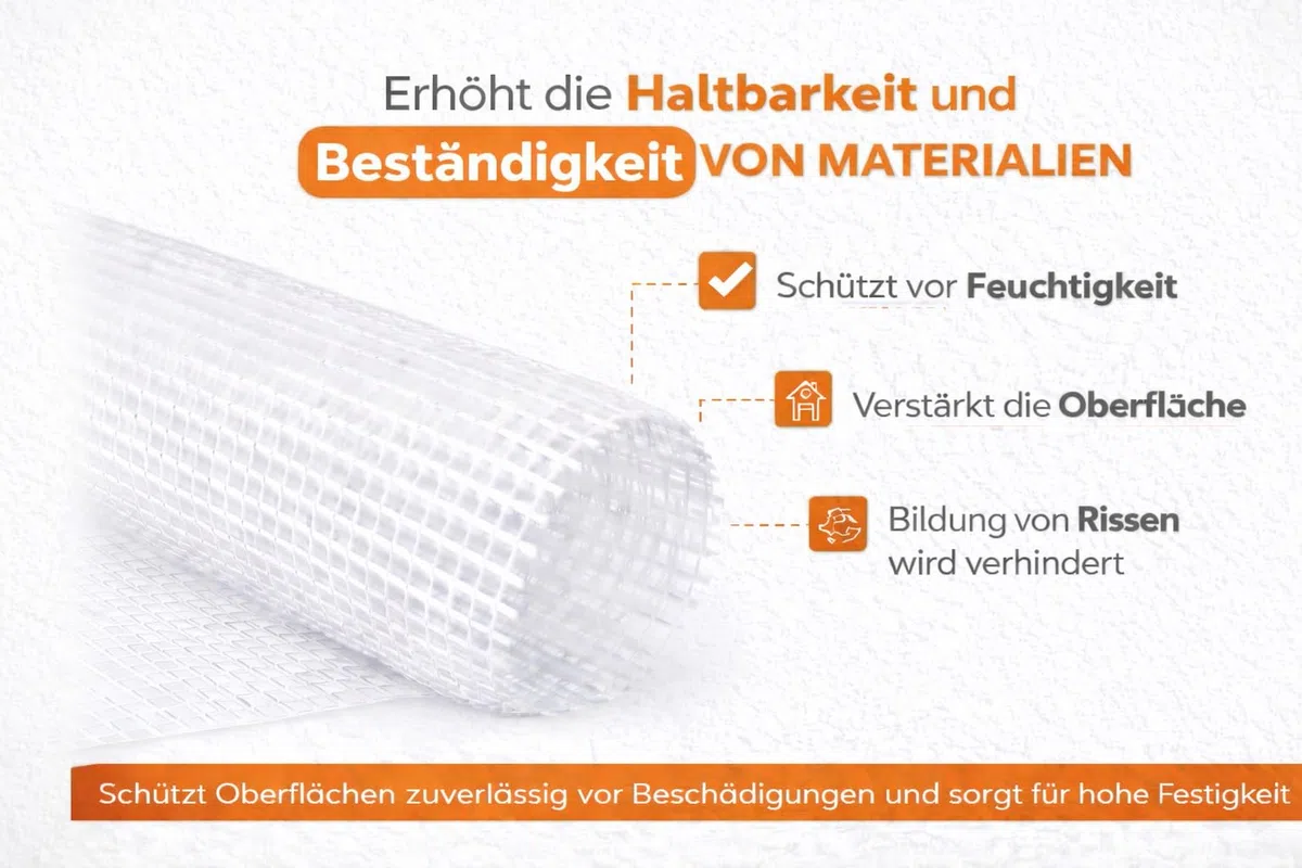 Armierungsgewebe 165 g/m² 1 x 50 m mit 4 x 4 mm Maschenweite – reißfestes Glasfasergewebe für Putz, WDVS und Fassade – alkaliresistent – innen und außen