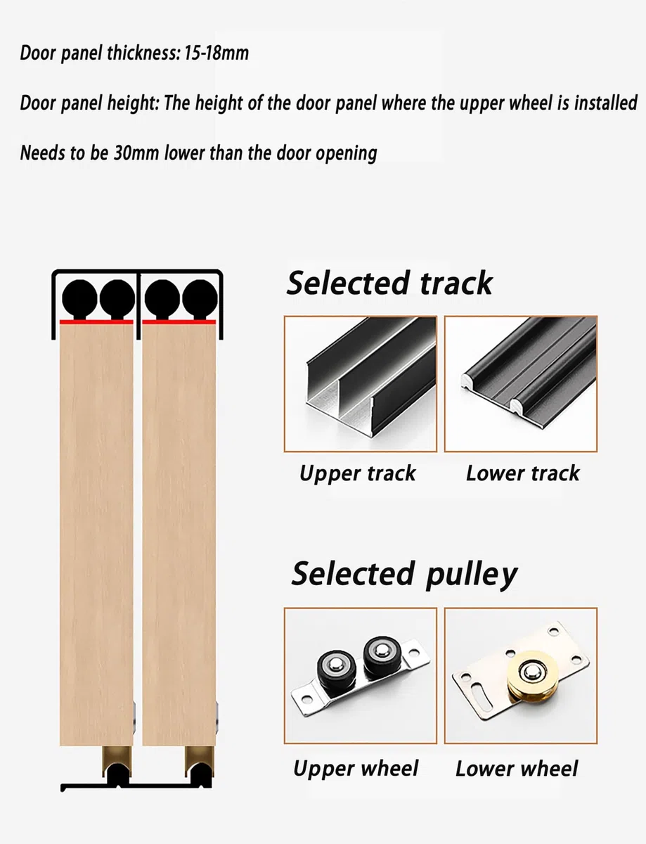 Hardware-Kit for Schiebetürschienen for Kleiderschränke, 2-Schienen-Aluminiumschienen mit Riemenscheibenprogramm, Reparatur der Glasschiebetürschiene, Führung for Terrassenglas-Fliegengitter(Black,150