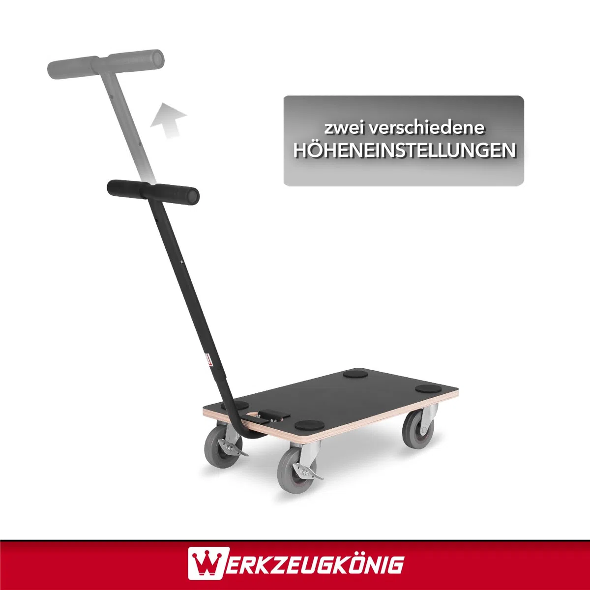 Transportroller 400 kg - Rollbrett 55 x 34,5 cm - Multiplexplatte Siebdruckbeschichtung - Vollgummirollen - inklusive Handgriff