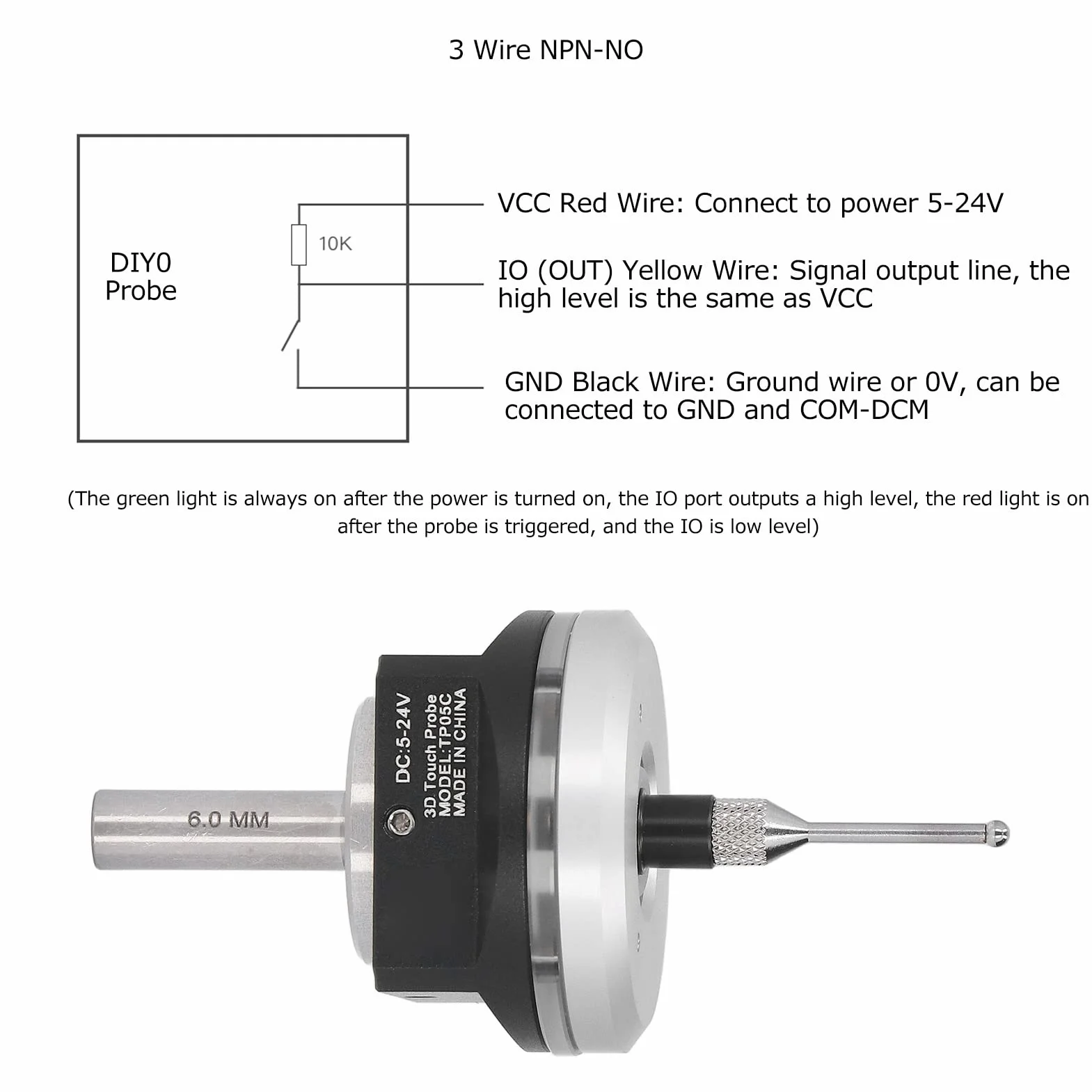 Kantentaster, hochpräziser 3D-Kantentaster DC 5~24 V Anti-Rollover Flat Design mit 6 mm Wolframstahlkugel für CNC-Ausrüstung