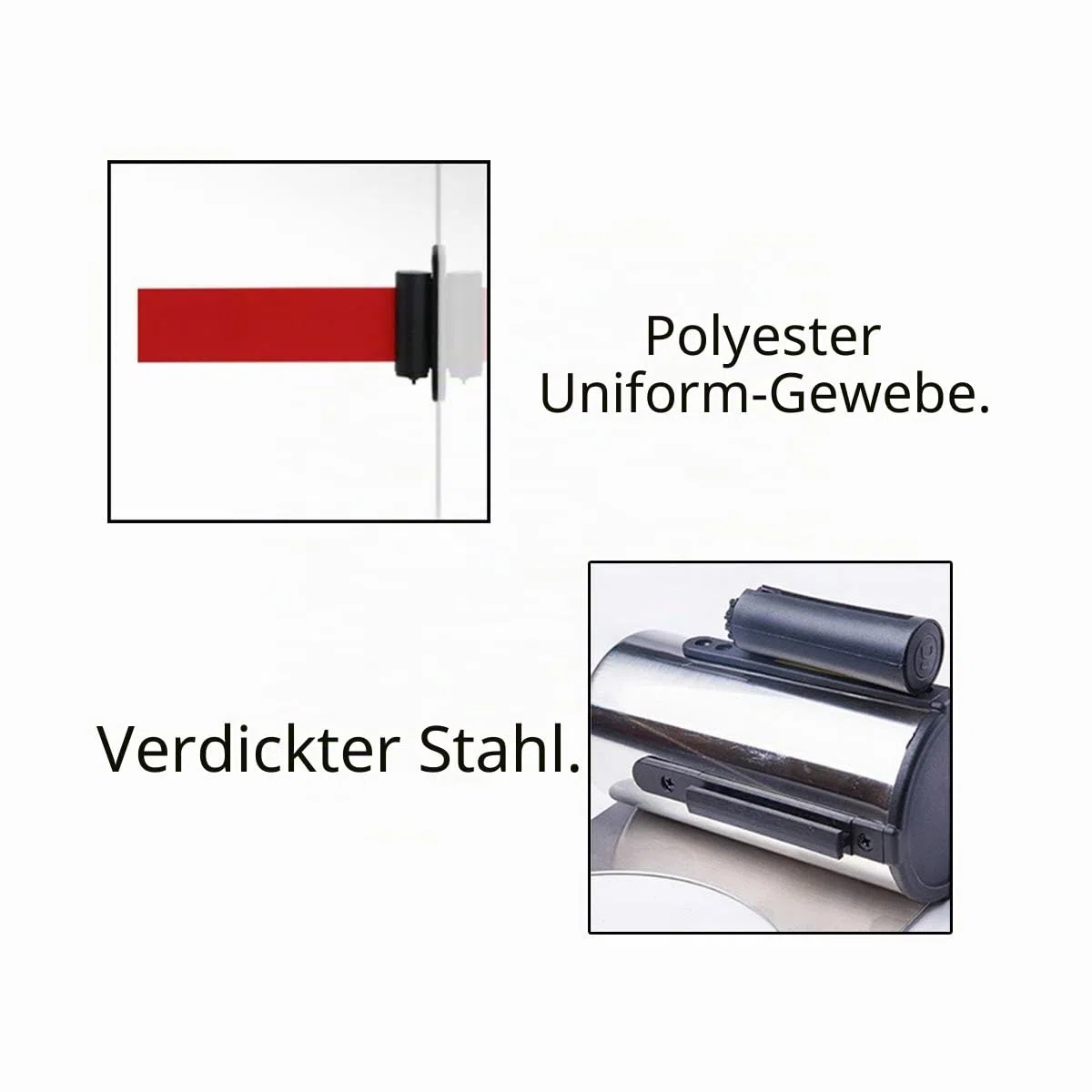 Edelstahl Absperrband,Yueser 2 x 3M Edelstahl Einzeihbar Wand Montiert Absperrung Einziehbar Absperrständer Massenkontrolle Absperband (Rot)