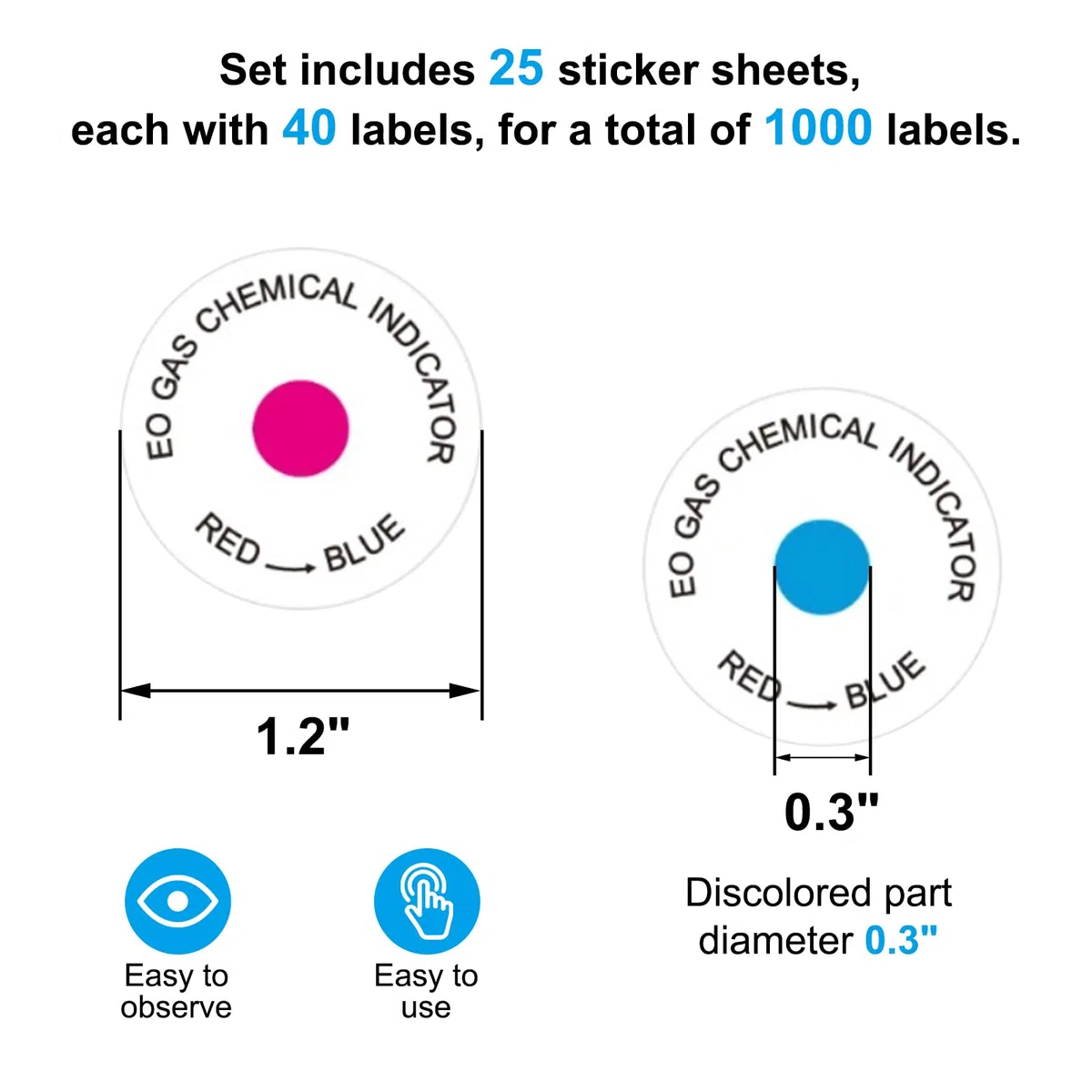 ETO Sterilisation Indicator Label Aufkleber mit Ethylenoxid Gas Chemical Adhesive Mark, 1.2" Durchmesser, 1000 Pcs