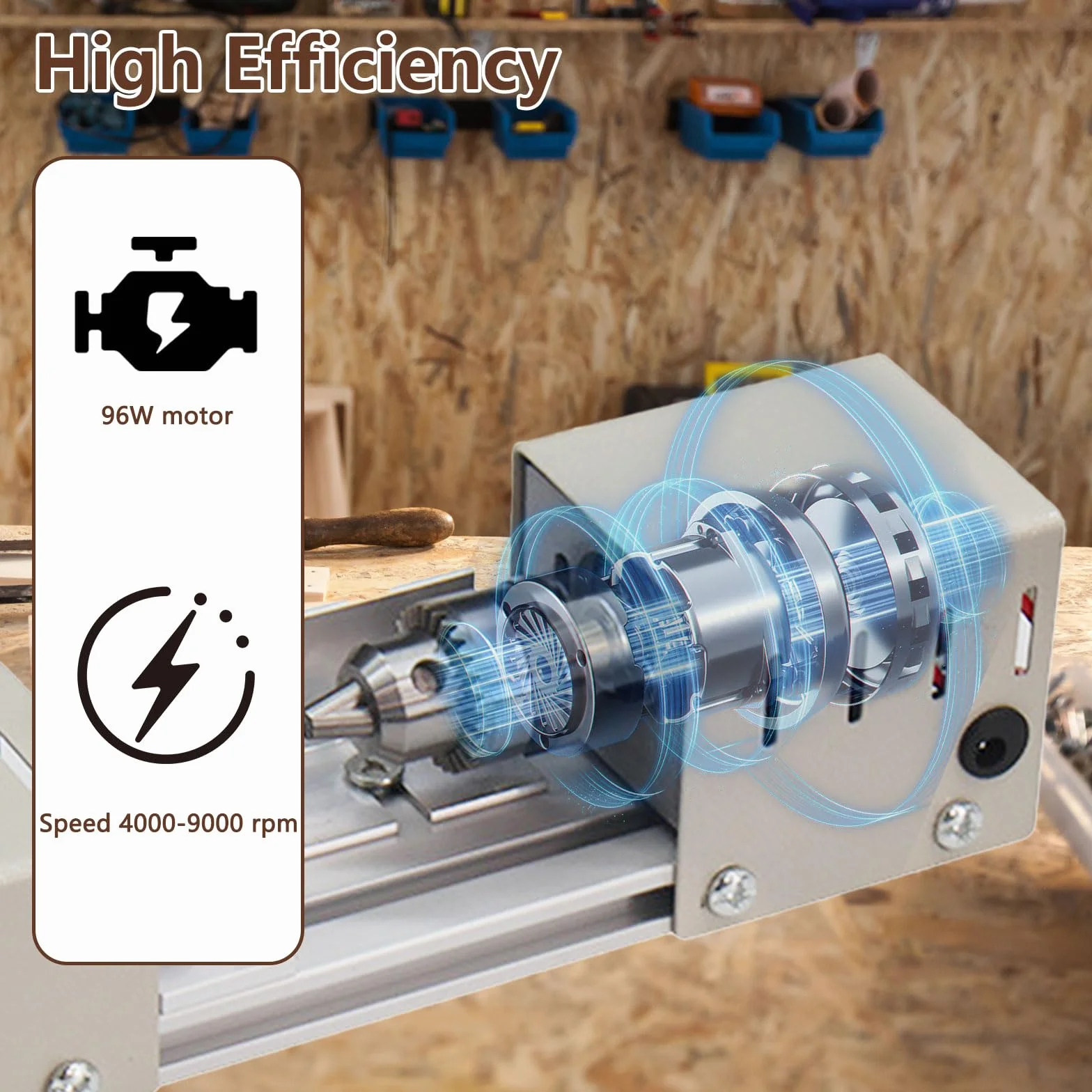 Mini Drehmaschine, 96W Metalldrehmaschine, 4000-9000rpm Präzise Drehbank, 7 Geschwindigkeiten, Klemmbereich von 0.6-6mm, Drehbank Tischdrehbank DIY Holzbearbeitung für Dreh, Einstech