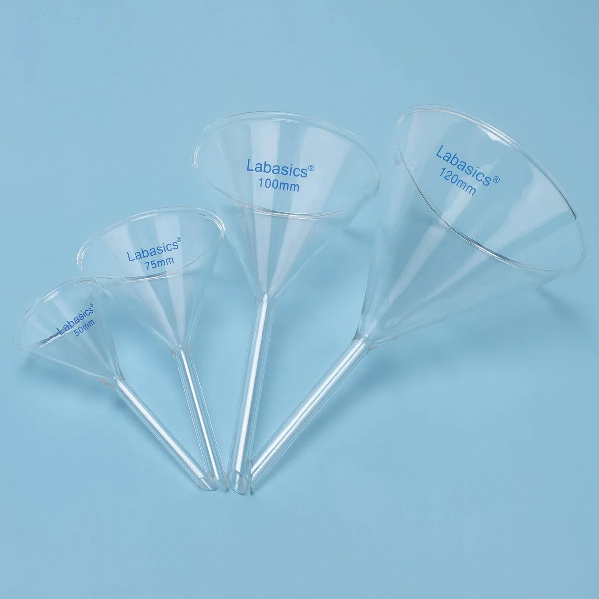 Labasics Borosilikatglas-Trichter-Set, Dickwandiges Kurzstiel-Filtrationskit für Laborfiltration, 50/75/100/120 mm Durchmesser, 4er-Pack