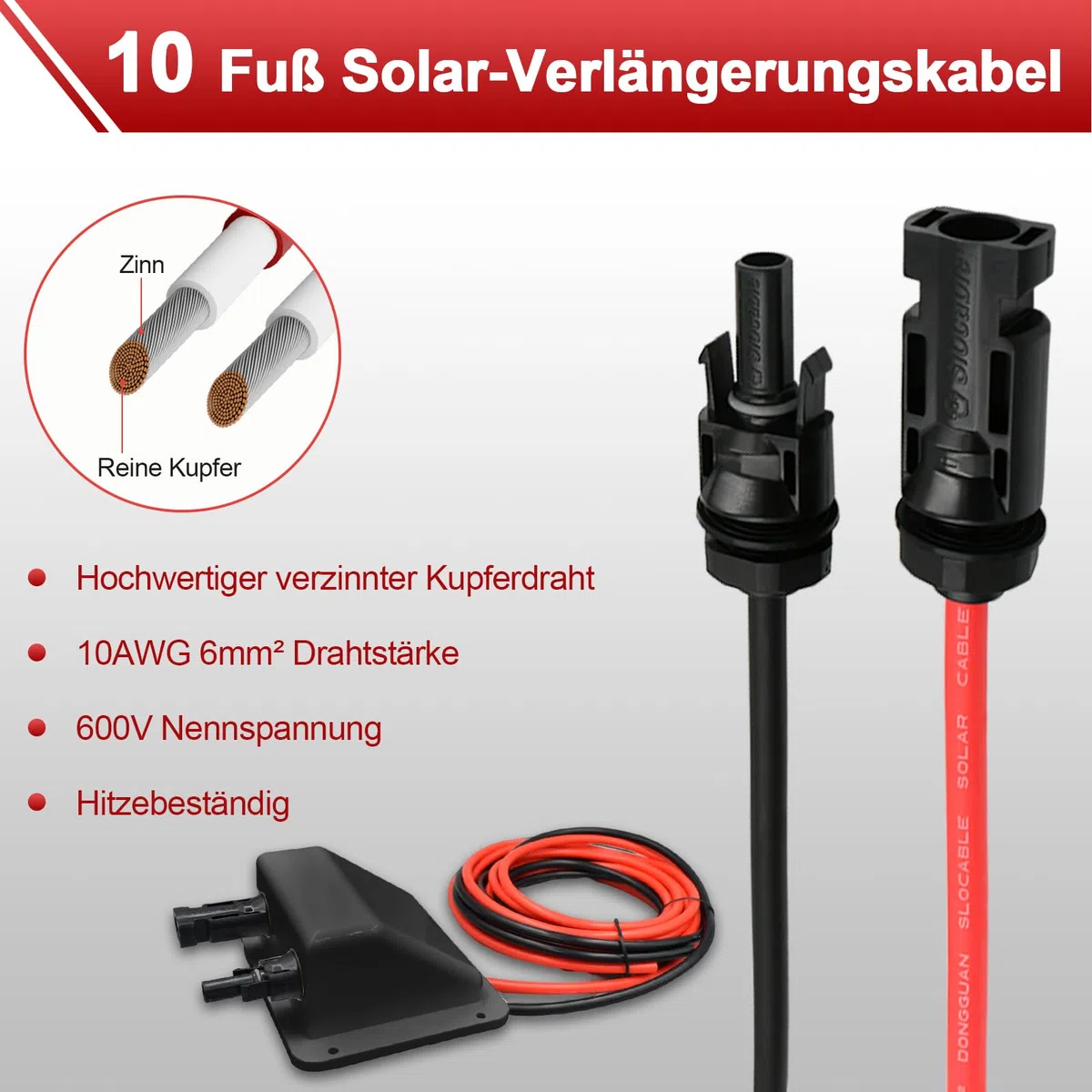 Dachdurchführung Solar Doppel Kabeldurchführung Gehäuse mit 3m 6mm² Kupferkabel und Solarpanel Steckverbinder, Kabeldurchführung Anschlussdose für Wohnmobil, Boote, PV-anlage und Camper