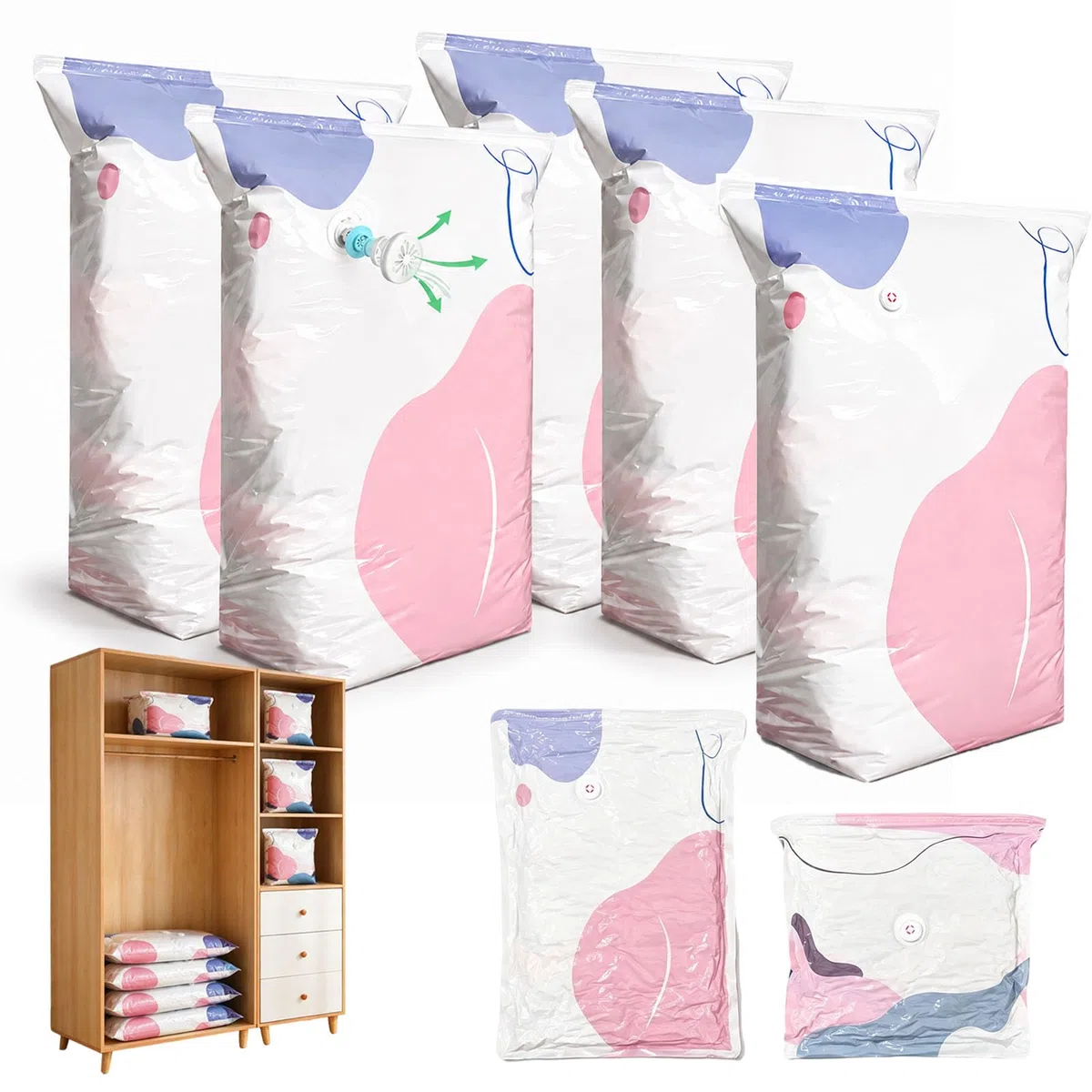 No-Pump Large Vacuum Storage Compression Bags, 2026 New Vakuumbeutel für Bettdecken, Luftdichte Kompressionsbeutel für Kleidung Kissen Bettdecken Decke (Extra Large-4PCS)