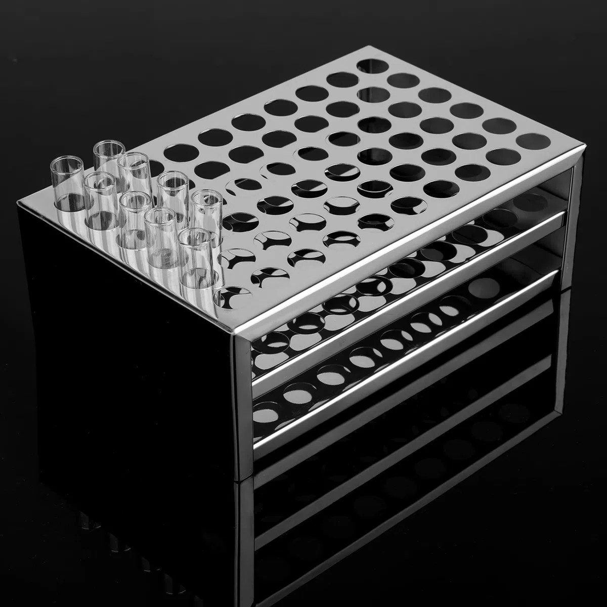 stonylab Reagenzglas Gestell, 60-Loch Edelstahl Reagenzglasgestell Rohre Säure-Laugen Beständiges Reagenzglas Inhaber für den Laborgebrauch