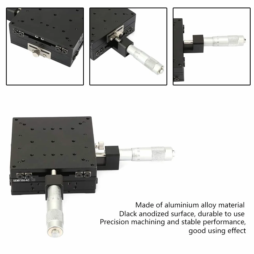 SEMY100 AC Micrometer Dia Table Trimming Plattform Kreuzrollenbühnen für Kapazitive Touchscreen -Produktionsproduktion Schwarz Aluminiumlegierung 100 * 100 * 40 Mm