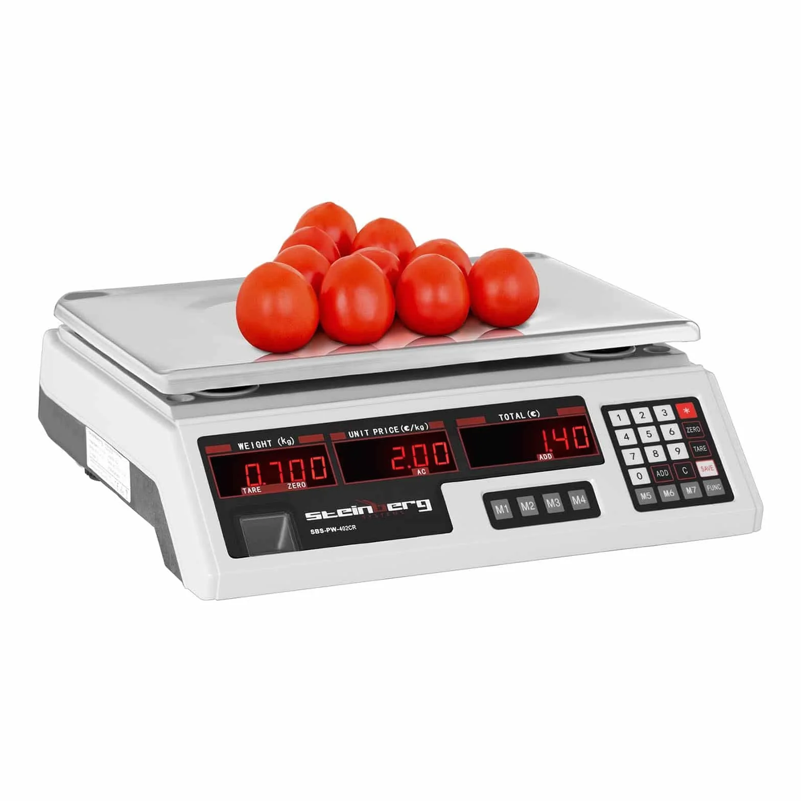 Steinberg Systems Kontrollwaage 40 kg / 2 g Tischwaage Digitale Waage 7 Speicherplätze LED-Display integrierter Akku