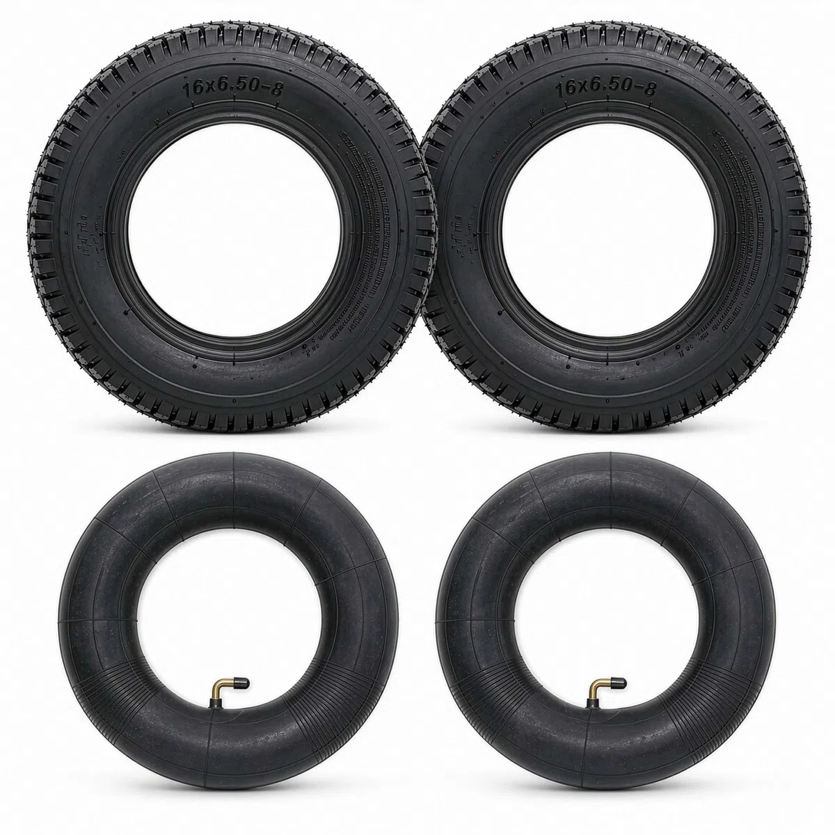 Wiltec 2x Reifenmantel 2x Schlauch für Aufsitzmäher/Rasentraktor 16x6.50-8 4PR Winkelventil