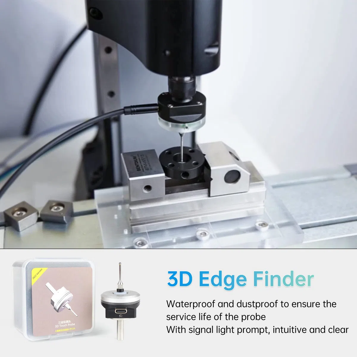 CNCTOPBAOS 3D-Touch-Sonden-Kantenfinder zum Finden von Desktop-Center, V5 NPN NO CNC 3D-Kantenfinder mit Spitze, wasserdichte Anti-Roll-CNC-Sonde, kompatibel mit Mach3, für GRBL CNC-Fräsmaschine
