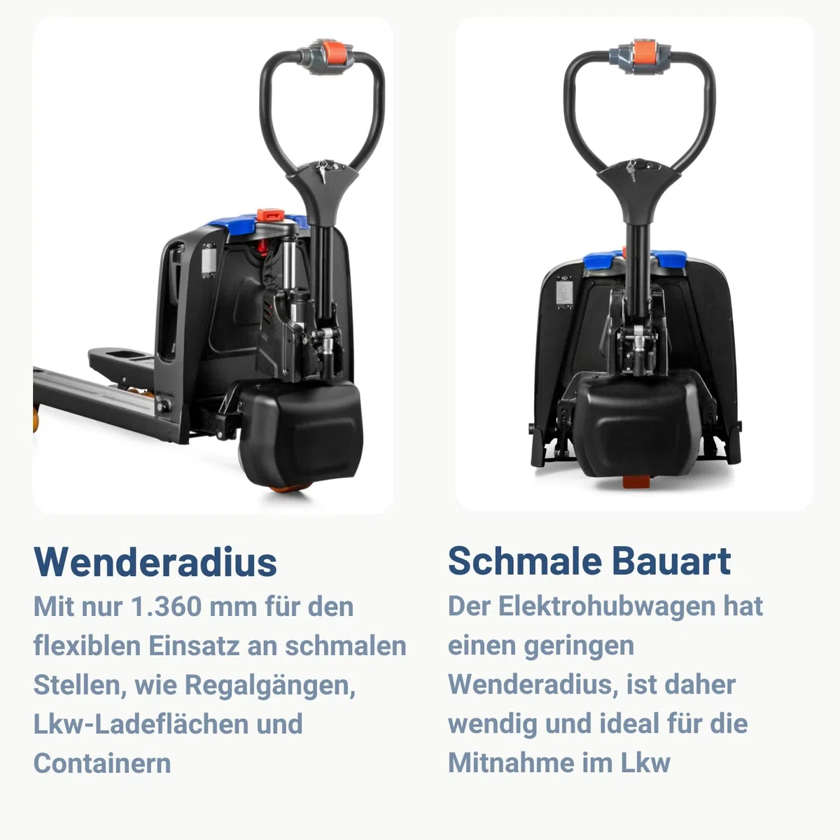 Pallit ONE-F4 Hubwagen Elektrisch Elektro Hubwagen 1500 kg Tragkraft 20 Ah Lithium-Ionen Wechsel Batterie für 3,5h Laufzeit Elektrischer Gabelhubwagen für den täglichen Einsatz
