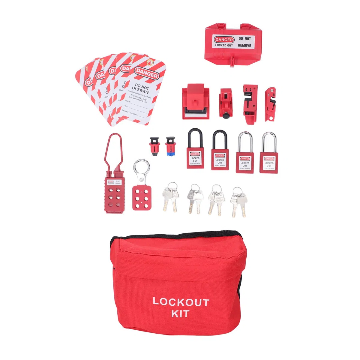 Elektrisches Lockout-Tagout-Kit, Klammer für Mehrpolige Leistungsschalter-Lockouts, 4 Loto-Schlösser (2 Schlüssel Pro Schloss), Steckschlösser, 2 Haspen, 5 Lockout-Tags,