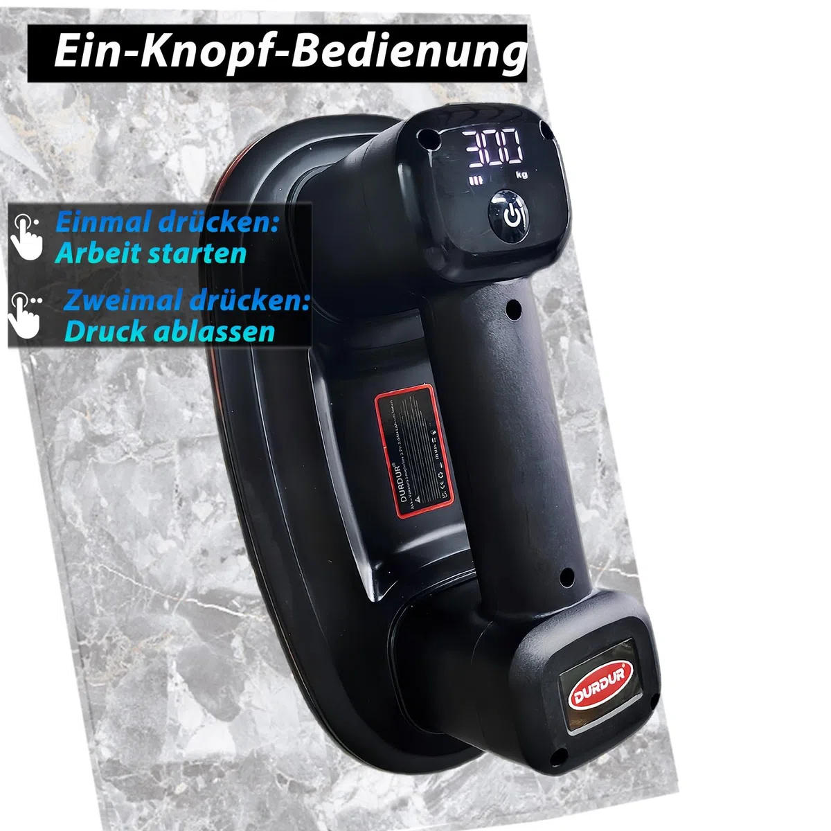 DURDUR Akku Saugheber für Fliesen,26 cm Akku Vakuum Saugheber für Fliesen, Glas, Marmor,300 KG Saugkraft Akku Vakuum Saugheber Fliesenheber Glassauger[2 Motoren 2 * 2000 mAh Akku]