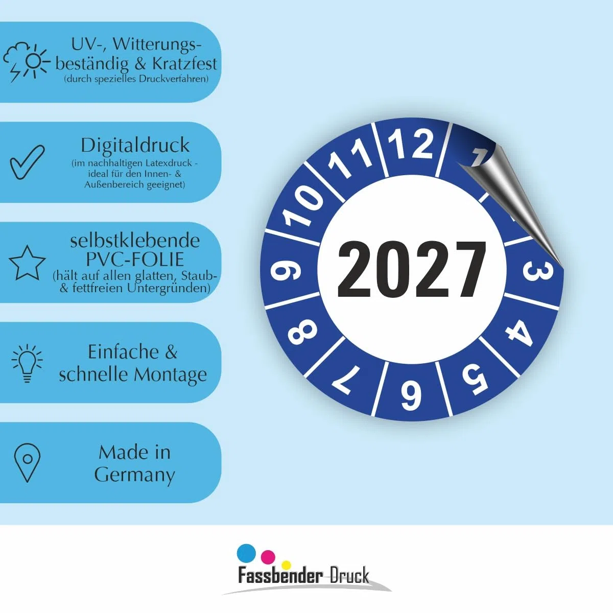 Hochwertige Prüfetiketten JAHRESPLAKETTE 2027 Ø 40mm - Selbstklebende PVC-Folie - Wartungsetiketten für Prüfung - Prüfplakette für Prüfungsnachweis (120 Stück)
