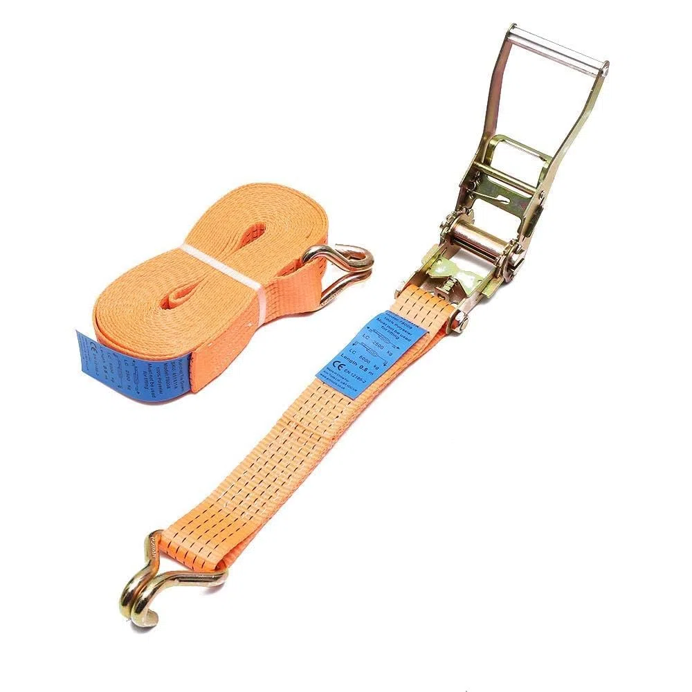 2 x 5000kg (5 Tonnen) 10m Ratsche Zurrgurt 2 Stück Set Hochleistungs-Spanngurt Materialhandhabung EN 12195-2 mit Einer Riemenbreite von 5cm + Klauenhaken