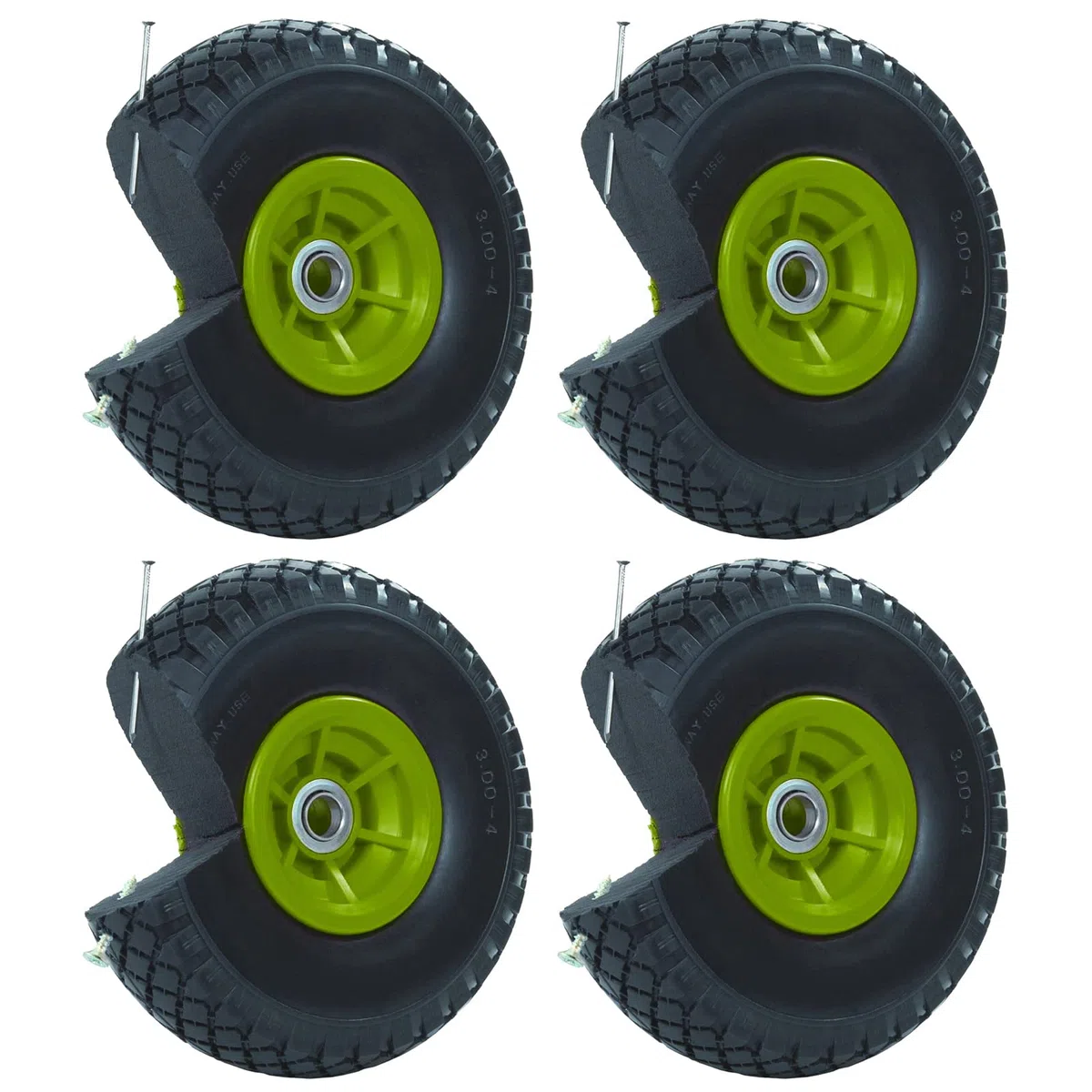 TRUTZHOLM 4X pannensichere Ersatzräder für Bollerwagen, Gartenwagen oder Sackkarre 260x85mm Vollgummi 3.00-4 PU Ersatzrad Rad Reifen 75mm Nabenlänge grün (Grün, versetzte 60 mm Nabe)