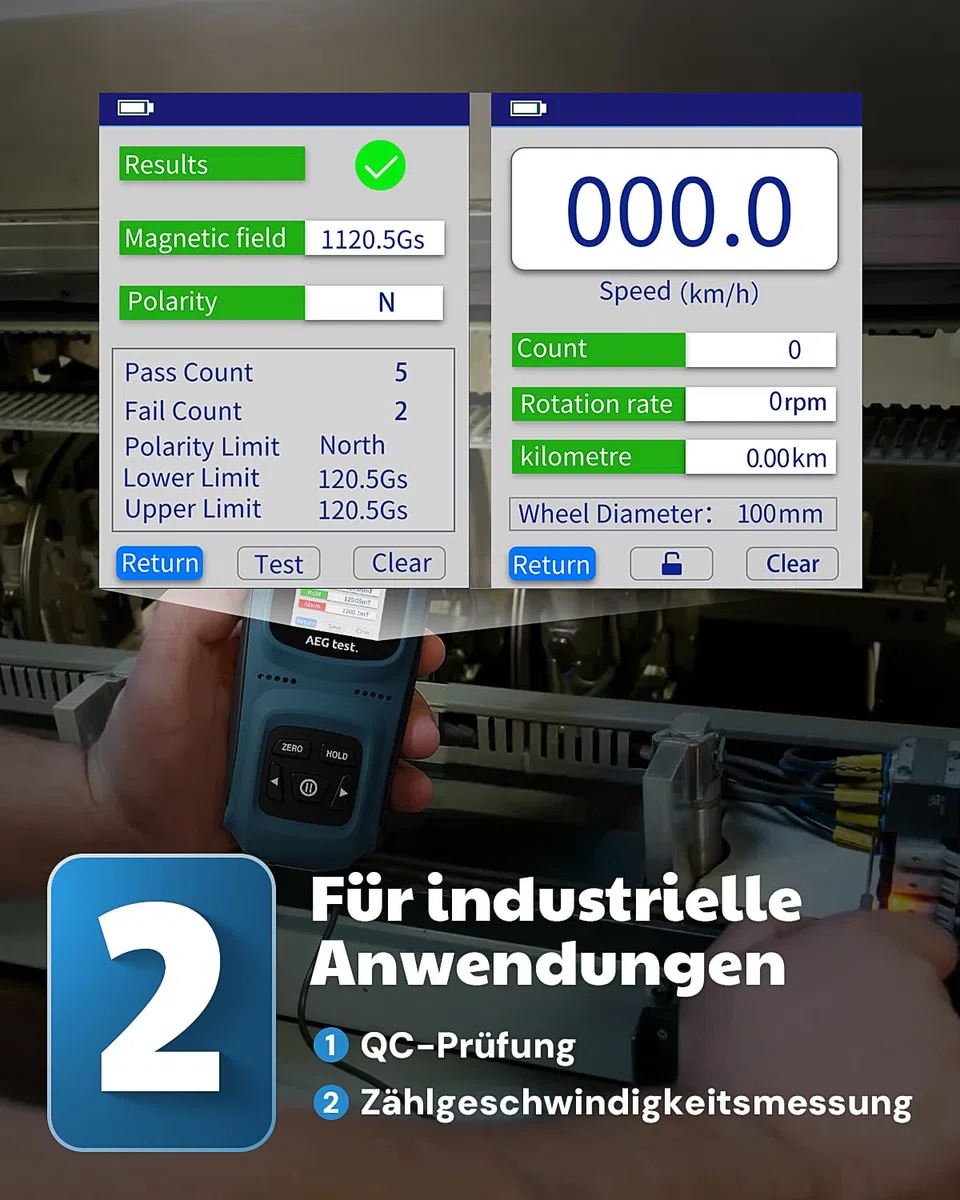 AEG-8103 Gaussmeter, wiederaufladbares Teslameter 0-2500mT, Magnetometer mit Datenaufzeichnung und Alarm, Magnetfeldstärke- und Poltester, ±5% allgemeine Genauigkeit für Fabriken, Werkstätten