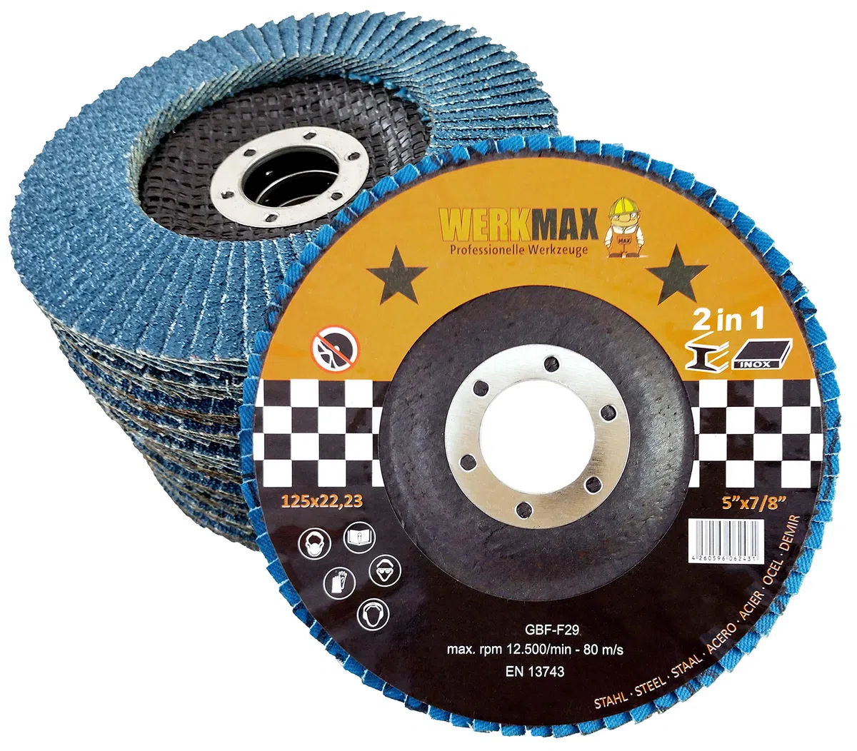 Werkmax Fächerscheiben 30 Stück | 125 x 22 Korn 40 | Multi Lamellenscheiben