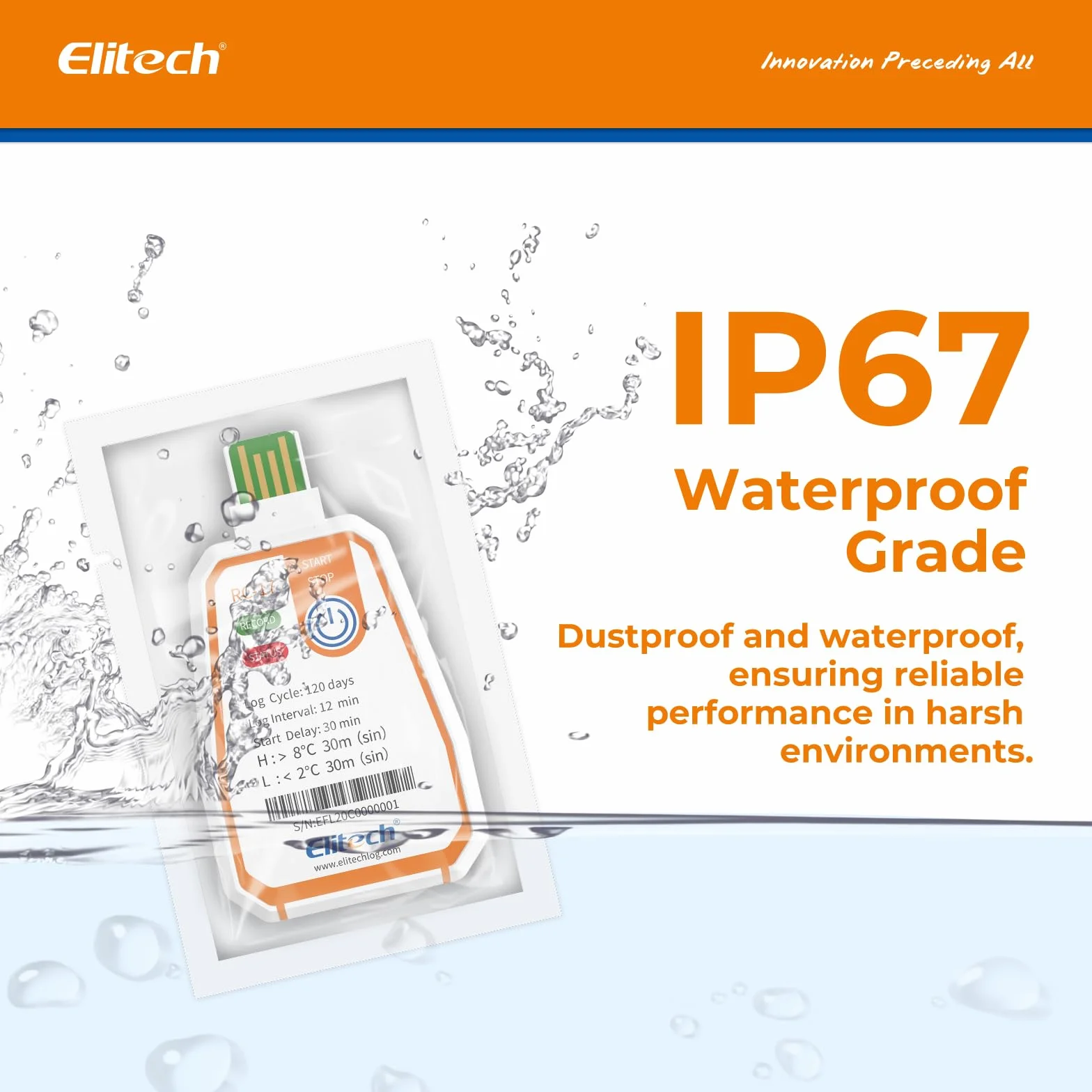 Elitech 10 Pack RC-17 Einweg-Temperaturlogger USB 180 Tage Daueraufzeichnung 16000 Datensätze für Lebensmittel Medikamente & Impfstoff-Kühlketten Alarmfunktion,IP67 Wasserschutz