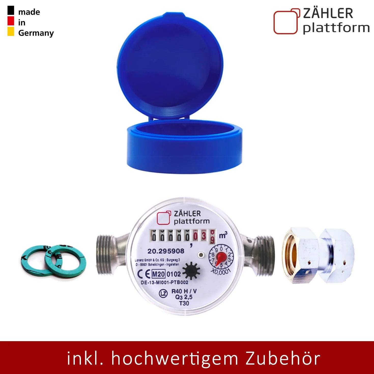 Wasserzähler Garten geeicht 2026 Wasseruhr MADE IN GERMANY Gartenwasserzähler Zapfhahn Qn 1,5 BL 80 mm 3/4 Zoll